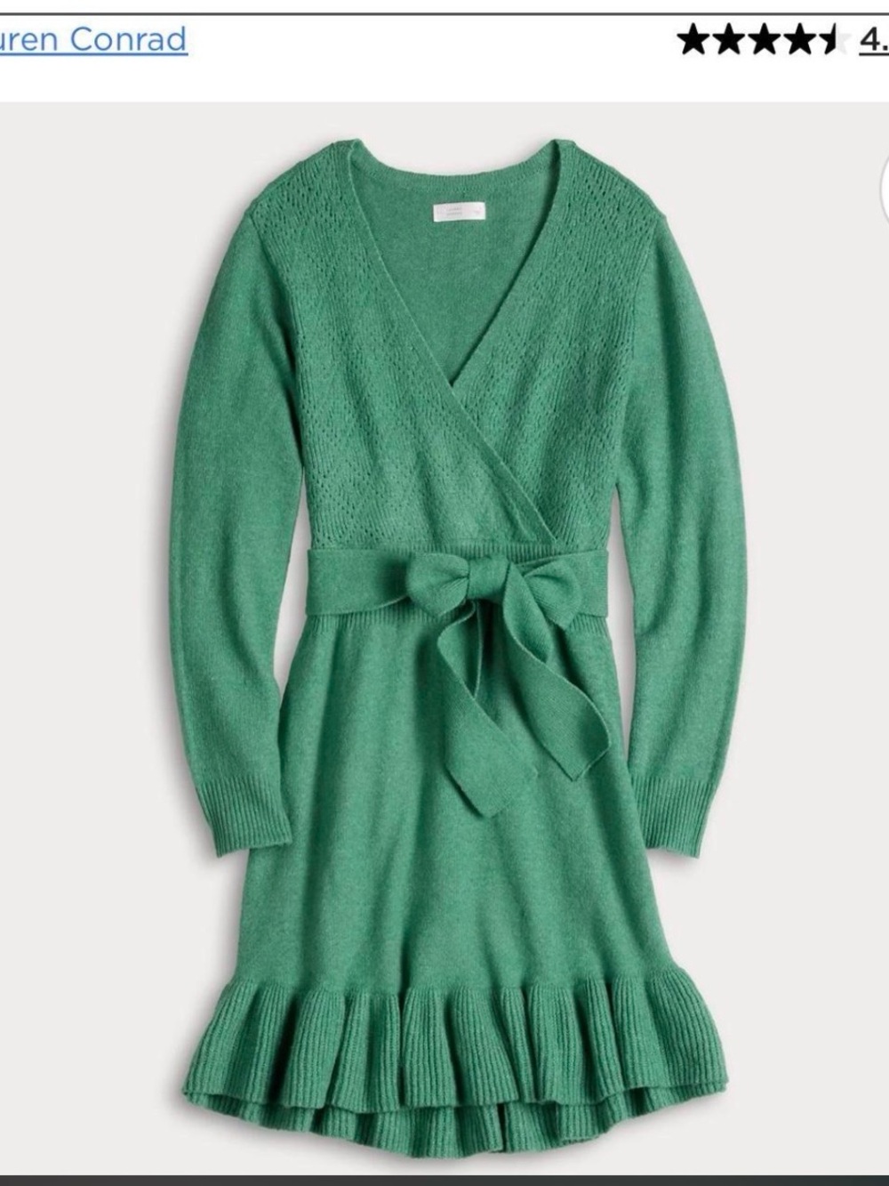 LC Lauren Conrad Emerald Green V-Neck Wrap Sweater Dress with Tie
